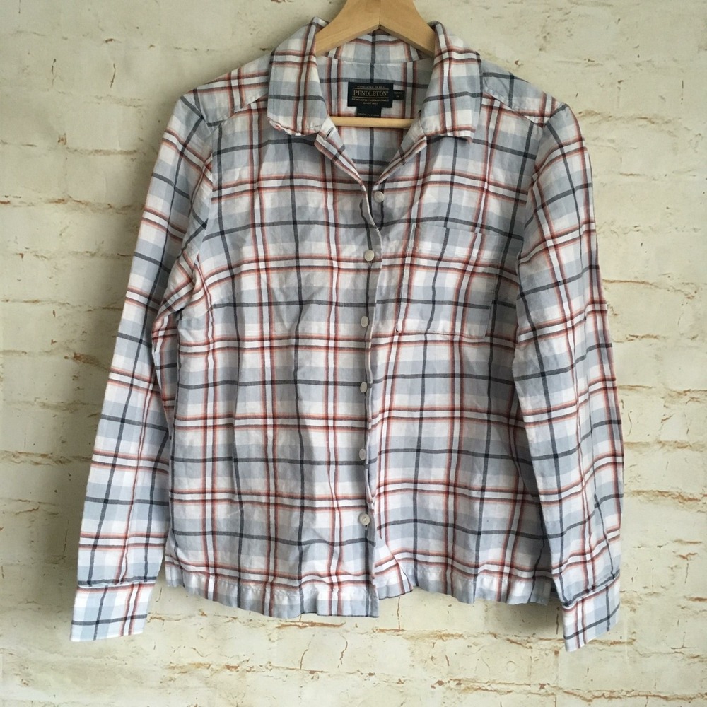 Pendleton Women's Medium Petite Plaid Linen Button Up Shirt
